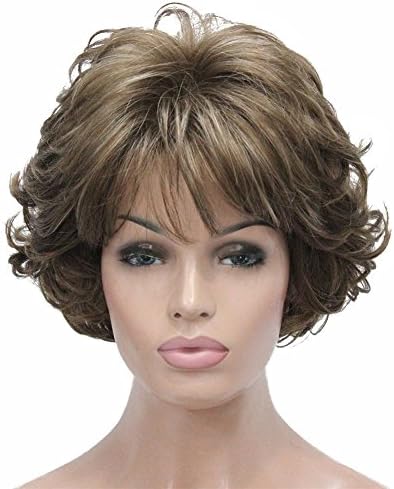 Aimole Short Curly Synthetic Wigs Full Capless Hair Women's Thick Wig for Everyday 12TT26 (Light Reddish Golden Brown with Bright Golden Blonde Highlighted)