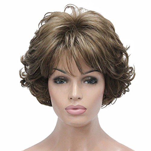 Aimole Short Curly Synthetic Wigs Full Capless Hair Women's Thick Wig For Everyday 12Tt26 (Light Reddish Golden Brown With Bright Golden Blonde Highlighted) #TOP18