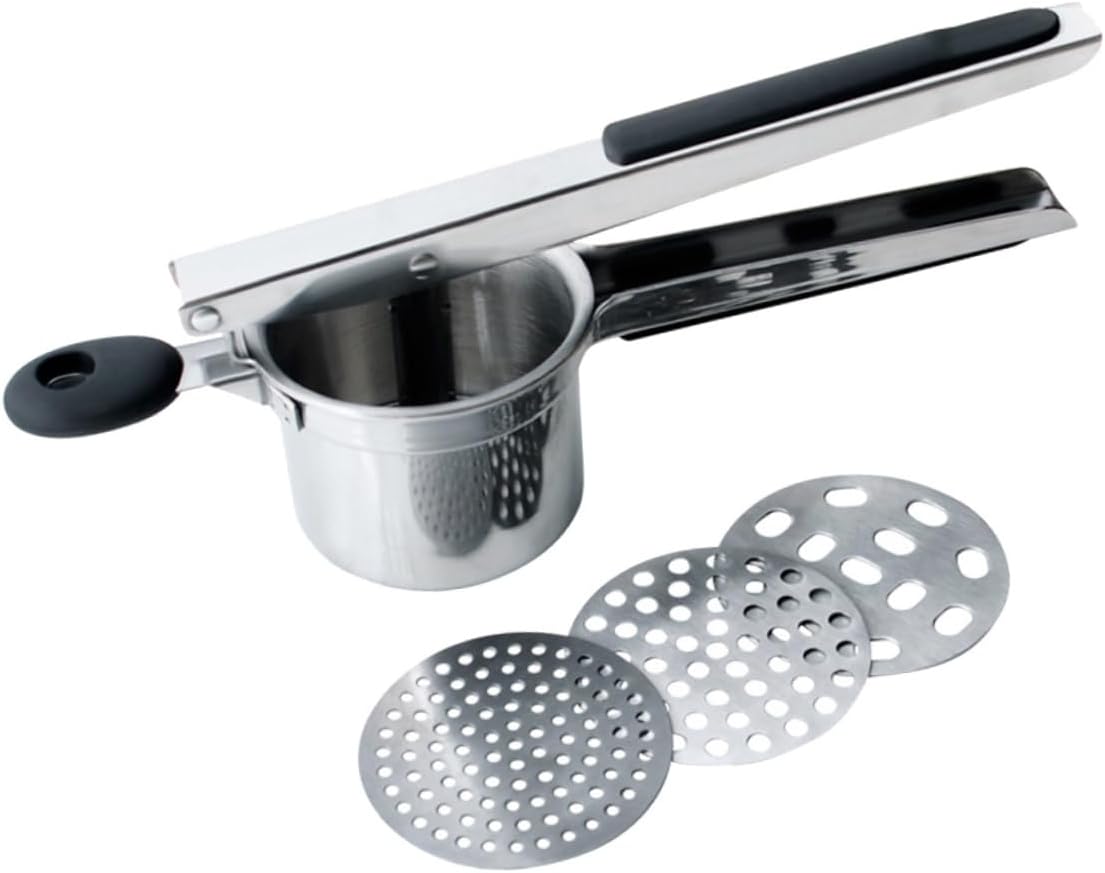 KICHOUSE Non- Silicone Handle Food Pressing Tool Potato Interchangeable Disks for Easy Mashing of Vegetables and Fruits Like and Carrots
