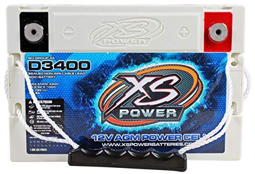 XS Power D3400 3300 Amp AGM Battery with M6 Terminal Hardware - 12 Volt 80Ah 1150CA Deep Cycle AGM Powercell for Winch, Car Audio Systems - 49.97 lbs, Maintenance Free, Sealed Design