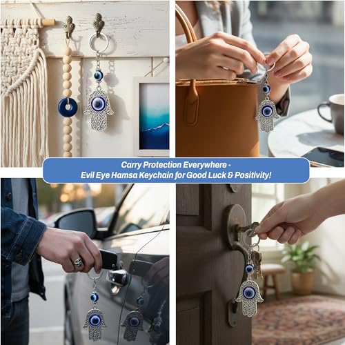 Image of Storite Set of 3 Evil Eye Keychain For Bike /Car, Gifting with Key Ring, Anti-Rust Blue