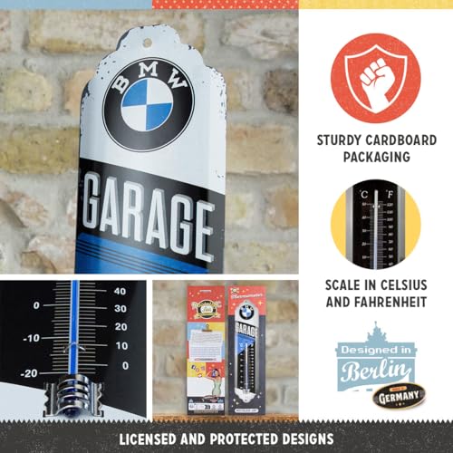 Nostalgic-Art, Analogue Retro Thermometer, BMW - Garage – Gift idea for car accessories fans, Metal wall decoration, Vintage design, 6.5 x 28 cm - Image 2