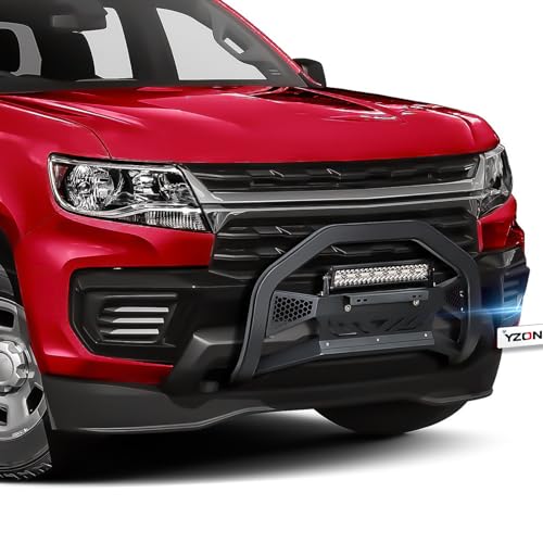 Image of YZONA Bull Bar with LED Light Bar & License Plate Frame Compatible for 2015-2022 Chevy Colorado & GMC Canyon Front Grill Guard Grille, Truck Brush Guard, Bumper Push (Include Skid Plate & Light Mount)