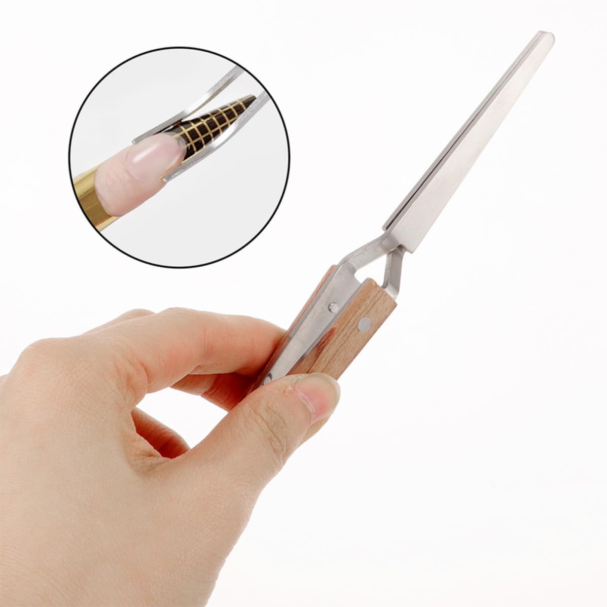 COLLBATH 2pcs Nail Art Pinching Clips for Gel Nails with High Elasticity Rebound and Ergonomic Design Stainless Steel and Wood Material Portable Manicure Tool for Home
