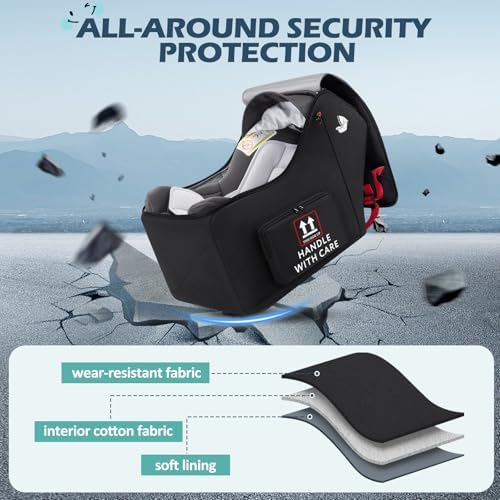 RAINSMORE Padded Car Seat Travel Bag Infant Car Seat Travel Bag for Airplane Car Seat Bag Compatible with UPPAbaby, Nuna, & Chicco Baby Carseat Cover Bags Carseat Gate Check Bag with Side Pocket — view 3