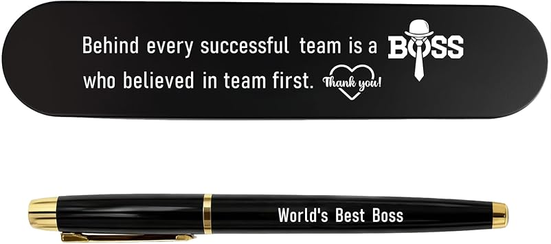 TANWIH Gifts for Boss - Engraved Gel Pen Gift Set with Worlds Best Boss