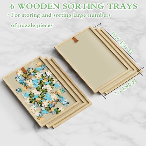 Image of CODACE Puzzle Table with Drawers - 1500 Pieces Folding Puzzle Tables for Adults, Tilting Jigsaw Puzzles Board with Sorting Trays, Table with Adjustable Height Legs and Wheels，Present for Puzzles Lover