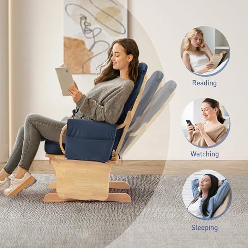 Image of Velvet Recliner Glider with Ottoman, Push Back Recliner with High-Density Foam, Silent Glide & Anti-Pinch Guardrail for Nursery, Easy 3-Step Assembly, 280LBS (Navy Blue)