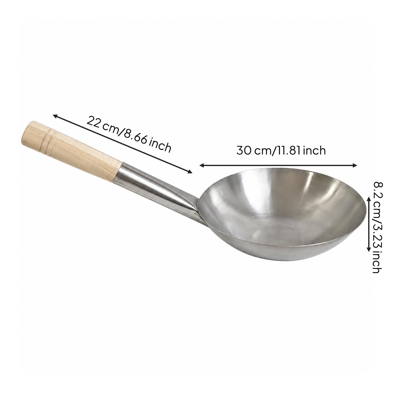 Mestolo da Zuppa in Acciaio Inox con Manico in Legno Resistente Al Mestolo Acciaio Inox Durevole per Cuochi Professionisti, Ristorante, Legno 30CM 2 0MM