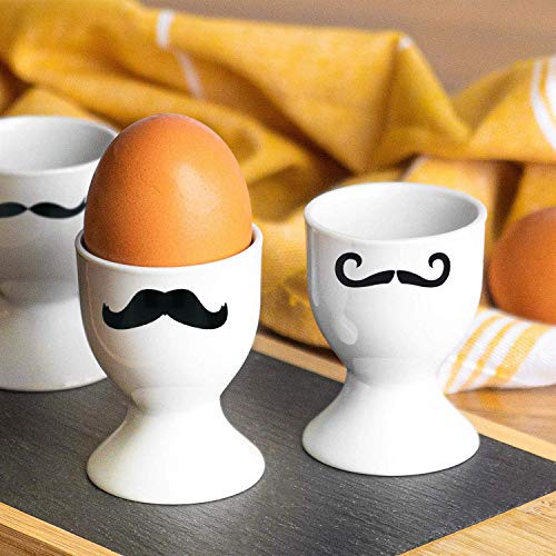 Cestash Egg Cups for Soft Boiled Eggs - Ceramic Egg Cups for Hard Boiled Eggs - Black and White Stylish Egg Servers - Set of 4 - Thumbnail 6