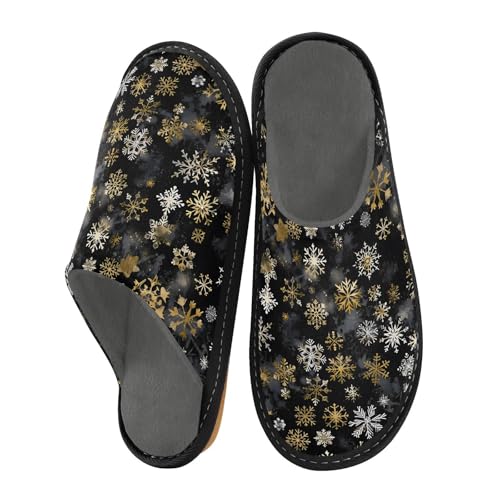 Slippers for Women Golden Snowflakes Pattern Soft Winter Warm Shoes Indoor Outdoor Non-Slip House Travel Slippers