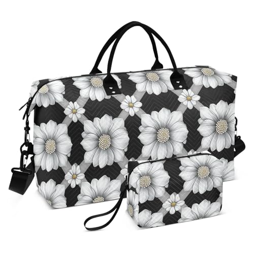 Flowers Black Diamonds Decorative Carry On Personal Item Bags Sport Training Bag with Toiletry Bag for Airplane Traveling Foldable bolso de para Mujer Avion