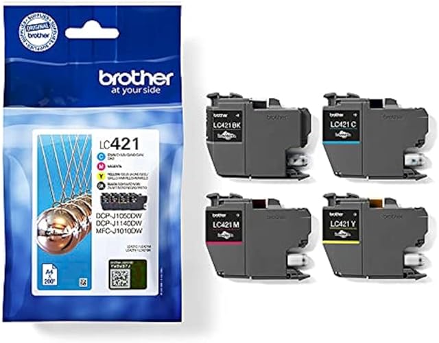 Brother LC-421BK/LC-421C/LC-421M/LC-421Y Inkjet Cartridges, Black/Cyan/Magenta/Yellow, Multi-Pack, includes 4 x Inkjet Cartridges, Brother Genuine Supplies