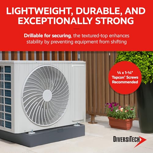 DiversiTech EL3636-3 E Lite Plastic Equipment Pad for HVAC Systems, Outdoor Equipment Mounting Base, Condenser Pad, 36" x 36" x 3", Gray