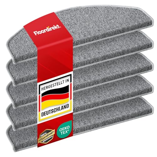 Floordirekt Treppenstufen Matten - London Pro Grau - 1 Stück Stufenmatten Treppenteppich halbrund 25x65 cm