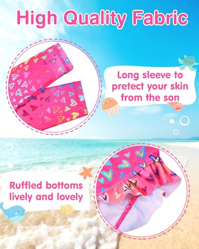Image of XFGIRLS Girls 2-Piece Swimsuit Long Sleeve Rash Guard Set Toddler 6M-8Y | UPF 50+ blocks 98% UV, Quick-dry, Easy on /off, Bright colors stand out, Machine wash, Breathable, Beach, swim, water park