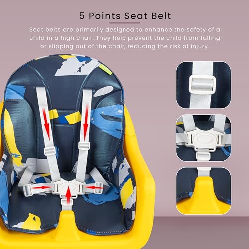 Image of Baybee 3 in 1 Auro Baby High Chair for Kids | Feeding Chair with 3 Height Adjustable & Basket, Booster Seat with Food Tray, Toy Bar & Safety Belt | High Chair for Baby 6 Months to 4 Years Boys Girls (Blue)