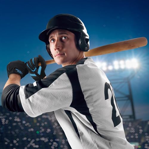 Image of HANDLANDY Baseball Batting Gloves for Adult Youth, Grip Breathable Softball Batting Gloves Fit Men Kids Boys Girls (Black-Blue, Adult Large)