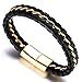 Halukakah ● Solo ● Men's Leather Bracelet 24k Real Gold Plated Titanium Chain Magnetic Clasp 8.5
