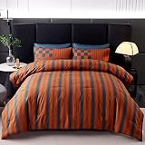 ZRNBAST Boho Queen Size Comforter Set 7PC Striped Navy Blue & Burnt Orange, Colorblock Terracotta St