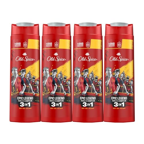Old Spice Gel De Ducha Y Champú Para Hombres 4x400ml Selección, Gel Para Cara, Cuerpo Y Pelo 3 En 1 Multiusos, Frescura Duradera