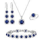LMXXVJ Royal Blue Created Sapphire Formal Jewelry Set for Women,Platinum Plated Necklace Adjustable Ring Earrings Tennis Bracelet Costume Jewelry Set Fashion Gifts for Mom/Wife/Best Friend/Bridal/Bridesmaid