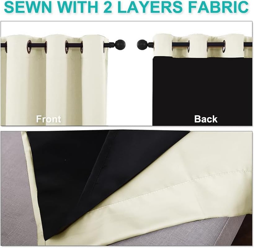 INtex CURTAINS HOUSE 100% Blackout Curtains - Double Layer Drapes for Full Darkness & Energy Saving Blocking Window Panels for Bedroom, Living Room & Office Beige 250W X 260L CM