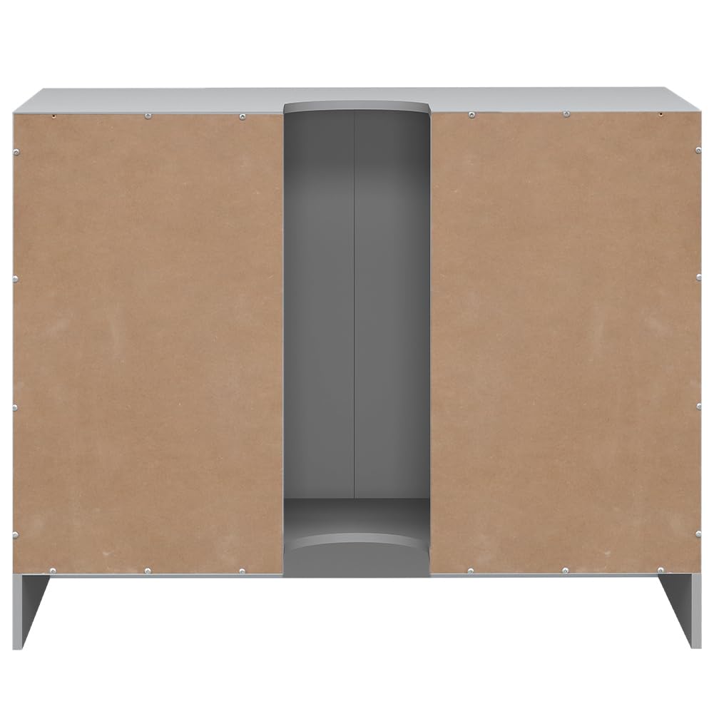 BAKAJI Mobile Sottolavabo da Bagno Linea Pietra in Legno MDF, Copricolonna con 2 Ante, Mobiletto Lavabo Moderno Salvaspazio, Armadietto da Terra per Lavandino Capiente, 55 x 66 x 37 cm (Grigio)