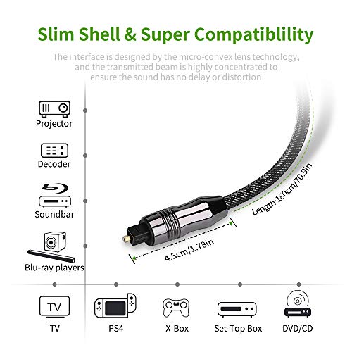 10FT Digital Optical Audio Cable Toslink Fiber Optic Male to Male Cable for Home Theater, Sound Bar, TV, PS4, Xbox,1Pack (3M)