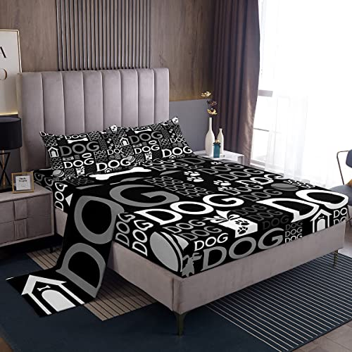 Parure de lit pour chien - Motif alphabet - Pour garçons et filles - Noir - Taille simple - 3 pièces