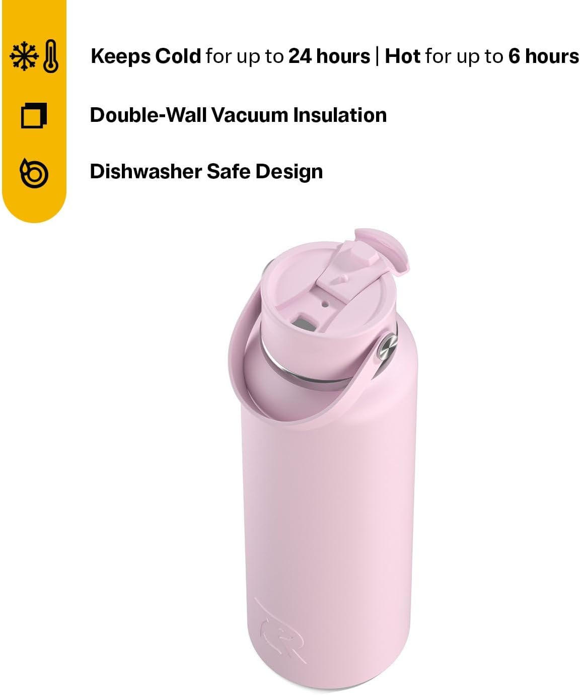 RTIC 40oz Outback Water Bottle, Ceramic Lined, Insulated, Stainless Steel, Double Wall Vacuum-Insulation, Leak-Proof Lid, BPA-Free Water Flask Hiking, Running, Sports, Outdoor, Pale Pink
