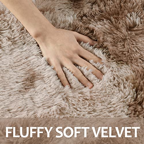 Hutha 4X6 Large Area Rugs For Living Room, Super Soft Fluffy Modern Bedroom Rug, Tie-Dyed Brown Indoor Shag Fuzzy Carpets For Girls Kids Nursery Room Home Decor #TOP4