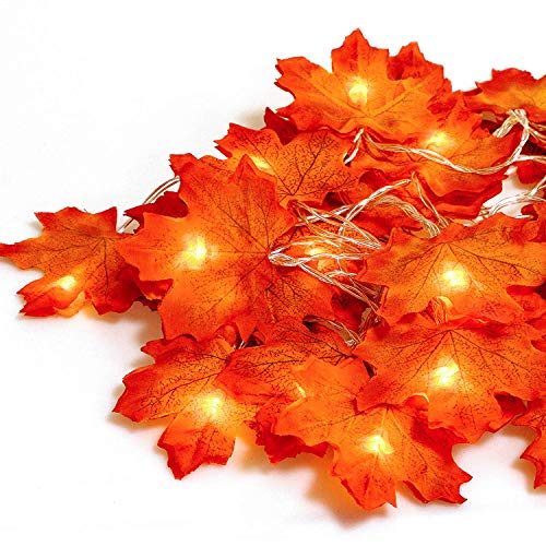 Gibot Thanksgiving Decorations Lights Fall Garlands, 20 LED 7.2 Feet Battery Powered Maple Leaf Lights Harvest Thanksgiving Decor Halloween String Lights for Indoor Outdoor Wedding Garden