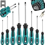 10pcs Screwdriver Set,Heavy Duty Chrome Vanadium Steel Made,Magnetic Screwdriver with 5 Cross& 5 Flat Head,Durable Hand Tools in Carry Bag