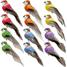 LWINGFLYER 12pcs Small Artificial Bird 5" Realistic Decorative Feathered Sparrow Birds Clip on Ornaments for Crafts Christmas Tree Decoration