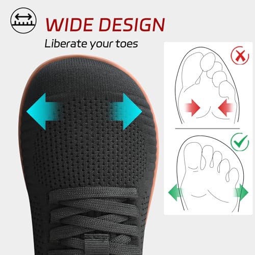 Non Slip Work Shoes for Women Wide Toe Box Food Service Shoes for Chef Kitchen, Restaurant, Hospital Black Slip Resistant Walking Zero Drop Sneakers 5w - 11w2