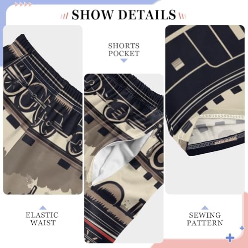 ZZXXB Retro Steam Train Boys Long Pants Soft Trousers Elastic Waist Kids Lounge Bottoms with Pockets S-XL4