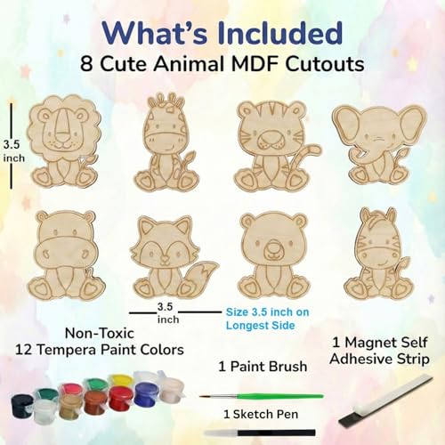 Image of ImagiVibe DIY Paint Your Own 8 Cute Animal Cutouts Fridge Magnets Kit for Kids | Craft Activity Kit Creative Fridge Magnet Painting Art | Encourages Imagination, Creativity & Screen-Free Fun | Made in India (Animal)
