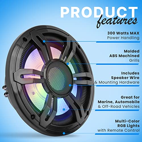 Pyleusa 8 Inches Slim Waterproof Subwoofer - 300 Watts At Dual 4-Ohms Car Audio Powered Subwoofer With Multi-Color Rgb Lights And Remote Control - Pp Cone With Rubber Edge, Plrgsw84Bk (Black) #TOP5
