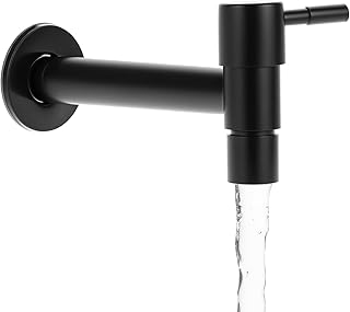QWORK® Grifo de agua fría de acero inoxidable 304 montado en la pared negro, para baño, lavabo, balcón, cocina