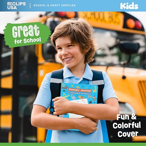 E-CLIPS USA Composition Notebooks, Primary Journal Composition Notebook, Letters & Animal Print Composition Notebook, 100 sheets, 200 pages, 9.75″ x 7.5″ (48, Blue)