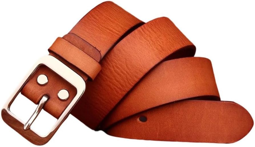 Men's Leather Belt - 3.8 cm Solid Cowhide with Stainless Steel Needle Buckle for Casual Wear
