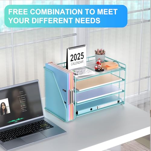 gianotter 4-Tier Paper Organizer With Magazine Holder, Desk Organizers and Accessories, Desk Accessories & Workspace Organizers, File Organizer for Office Supplies Storag (Blue, 4-Tier) - Thumbnail 5