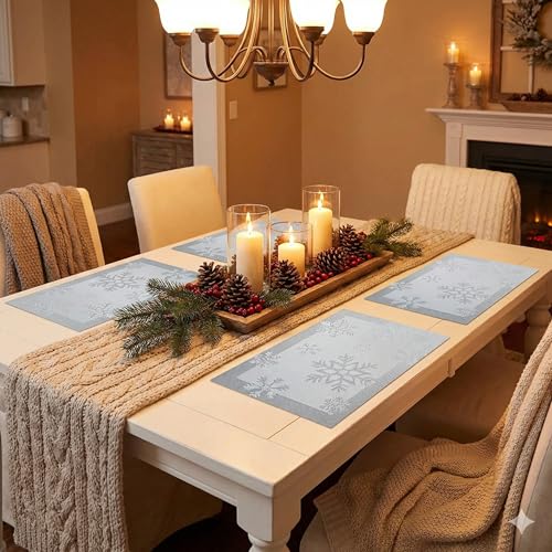 Image of YELONA Placemats for Dining Table - Heat Resistant, Non-Slip & Washable PVC Vinyl Table Mats - Set of 4, 45 x 30 cm (Glacier Grey)