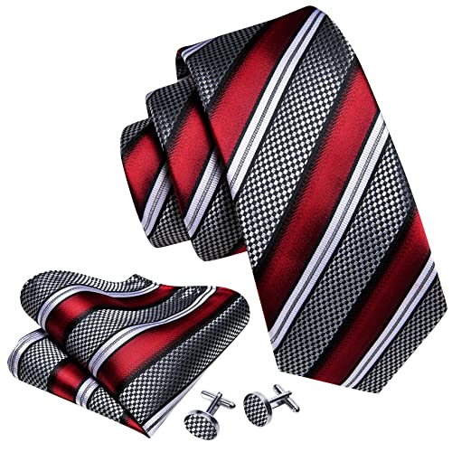 Image of Barry.Wang Mens Tie Set Plaid Check Neckties Formal Business Wedding Luxury Pocket Square Cufflinks