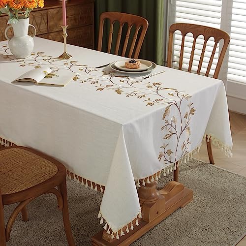 Laolitou Cotton Linen Waterproof Table Cloth For Dining Table Farmhouse Kitchen Rectangle Tablecloth Coffee Wrinkle Free Table Cover, Beige, Coffee Flower, 55X70 Inch #TOP2