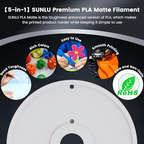 Image of SUNLU 3D Printer Filament PLA Matte 1.75mm, 5kg（11lbs） Large Spool PLA Filament for Big Project, Smooth Matte Finish, Neatly Wound Filament, Fit Most FDM Printer, 5KG-1 Pack, White
