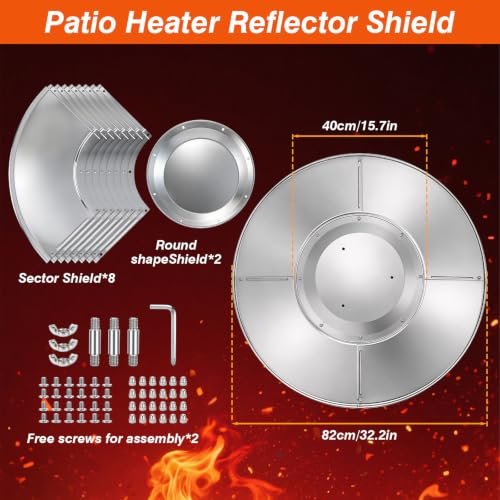 2 Pack 33" Patio Heater Reflector Shield, 5-Panel Outdoor Heaters Aluminum Top Dome Replacement Parts, Fire Sense Patio Heater Parts, 3-Hole Mount, Fits Most Round Propane Heaters by Gleom - Image 2