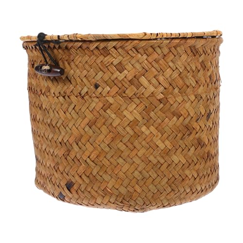 Healeved Cesta de Almacenamiento Redonda de Paja Natural Cesta Decorativa para Organizar Escritorio y Estantes Soporte para Papel Higiénico Multifuncional para Hogar y Oficina