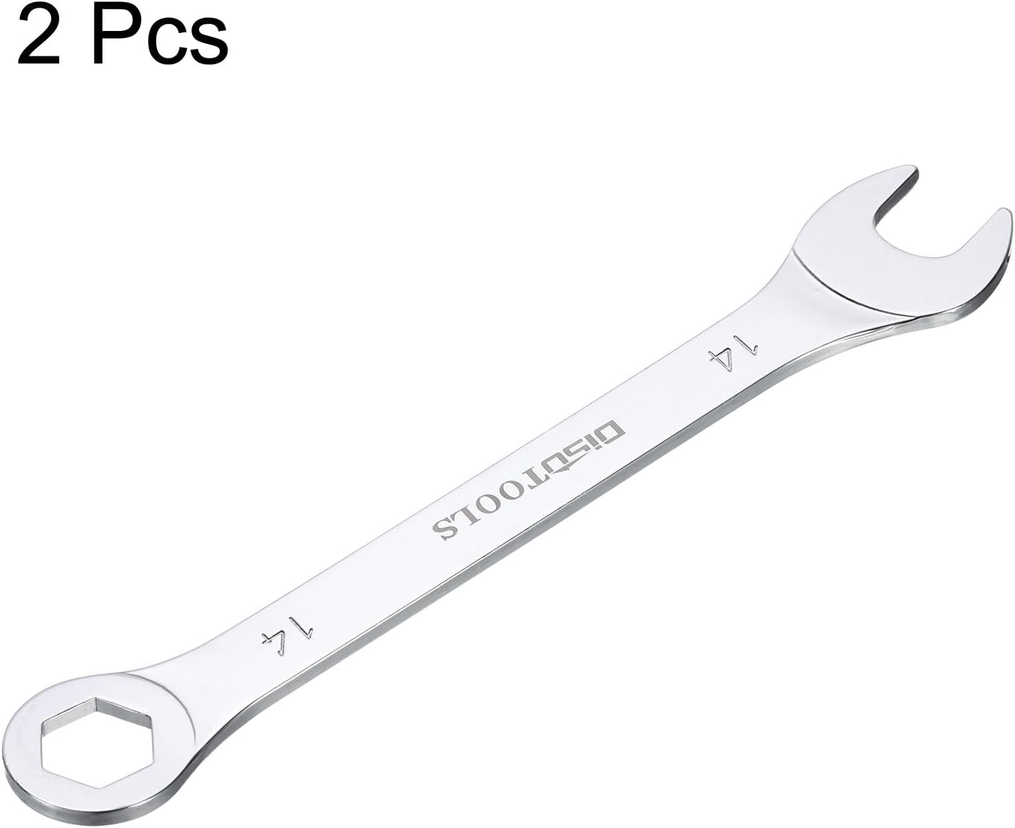 HARFINGTON 2Pcs Thin Combination Wrench Metric 14mm 6-Point Ended Box 15 Degree Offset Open End CR-V Chromes Plated Steel, Silver
